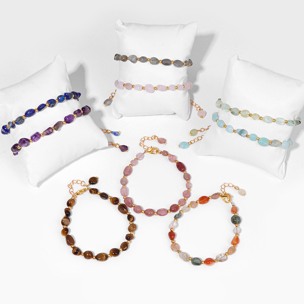 Pulseira Beads Pedras Naturais Banhada a Ouro