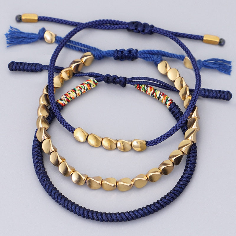 Conjunto Budista Contas Douradas - 3 Pulseiras