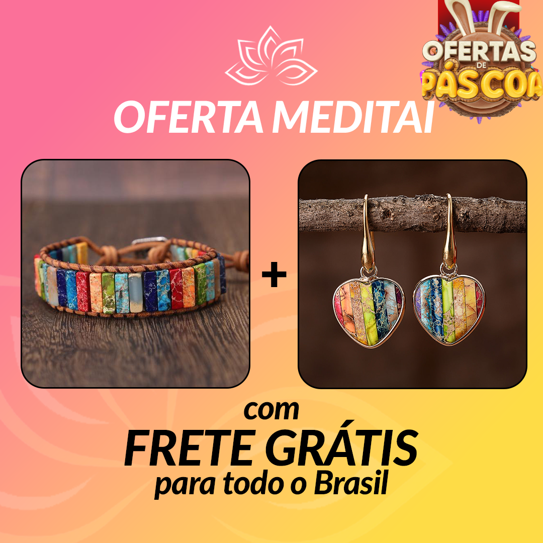 Kit Promocional - Pulseira e Brincos Coração 7 Chakras