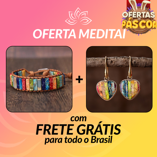 Kit Promocional - Pulseira e Brincos Coração 7 Chakras