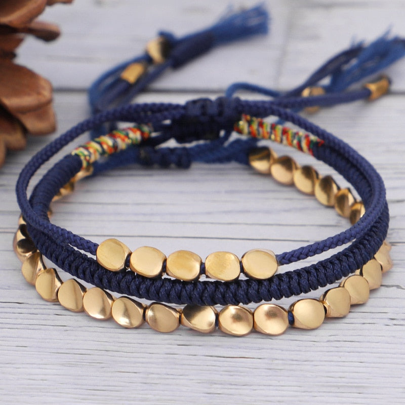 Conjunto Budista Contas Douradas - 3 Pulseiras